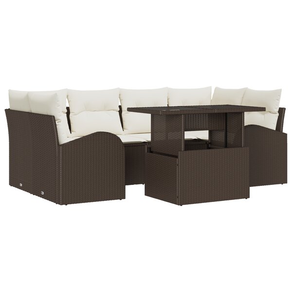 vidaXL Ensemble de canapés de jardin 7 pièces avec coussins marron en poly rotin