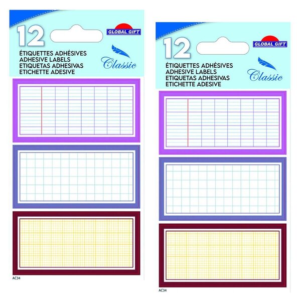 24 étiquettes adhésives scolaires - Quadrillé effet cahier - tons roses