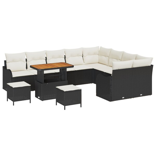 Set de canapé de jardin vidaXL 12 pièces avec coussins noir poly rattan acacia