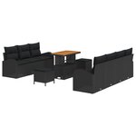 Ensemble de canapés de jardin 10 pièces avec coussins Noir Poly rotin Acacia