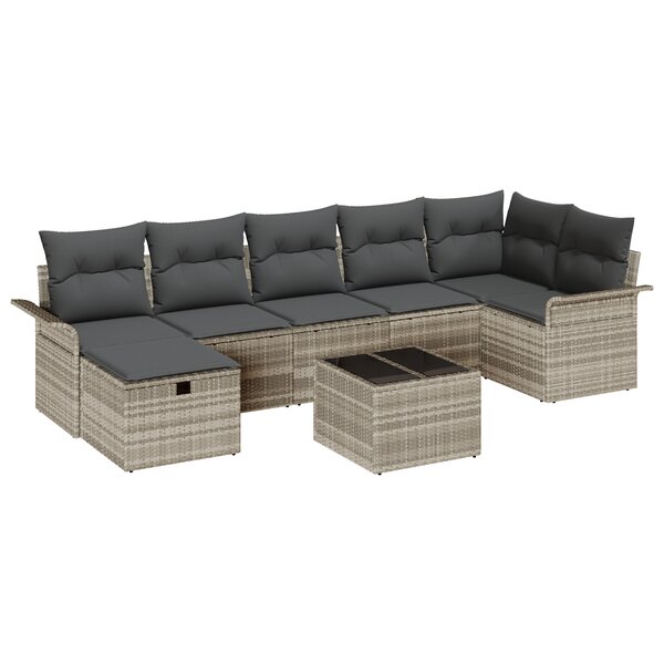 vidaXL Ensemble de canapé de jardin 8 pièces avec coussins gris clair en poly rotin
