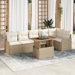 vidaXL Canapé de Jardin 7 Pièces avec Coussins Beige en Rattan Synthétique