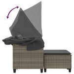vidaXL Canapé de jardin 2 places avec auvent et tabourets gris rotin
