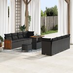 Ensemble de Canapés de Jardin de 11 Pièces avec Coussins Noir Poly Rotin Acacia
