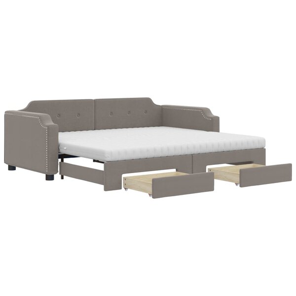 vidaXL Lit de jour avec gigogne et tiroirs taupe 90x200 cm tissu