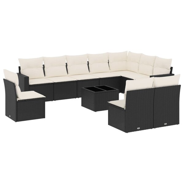 vidaXL Salon de jardin 11 Pièces avec coussins noir résine tressée