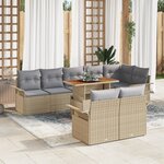 vidaXL Ensemble de salle à manger de jardin 9 pièces avec coussins Beige Poly Rattan Acacia