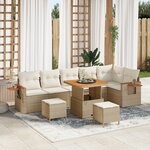 Ensemble de canapé de jardin vidaXL 9 pièces avec coussins en beige Rotin Acacia