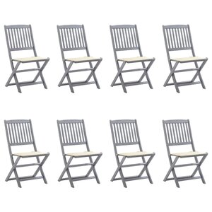 vidaXL Chaises pliables d'extérieur lot de 8 et coussins Bois d'acacia