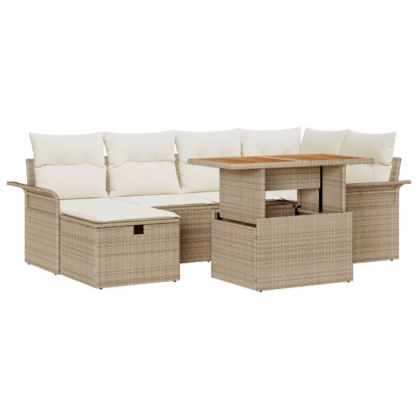 Ensemble de Canapé de Jardin de 7 pièces avec Coussins Beige Poly Rattan
