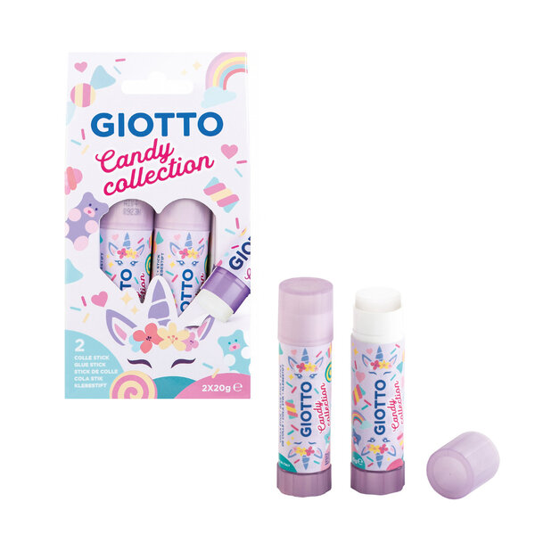 Giotto Candy Collection Pack de 2 Bâtons de Colle Moyens 20gr - Séchage Rapide - Adapté à un Usage Scolaire