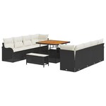 Ensemble de sofa de jardin de 11 pièces avec coussins Noir Poly rotin Acacia
