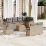 vidaXL Salon de jardin avec coussins 9 Pièces beige résine tressée