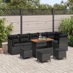 Set de canapé de jardin vidaXL 10 pièces avec coussins noir rotin poly acacia