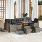 Ensemble de Canapé de Jardin vidaXL 10 Pièces Avec Coussins Gris Rattan Acacia