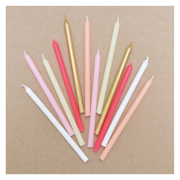 12 bougies longues rose & or - 12cm