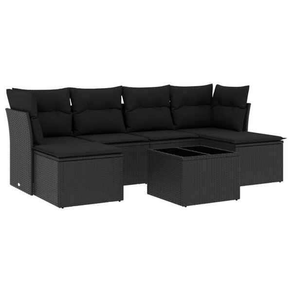 vidaXL Salon de jardin 7 Pièces avec coussins noir résine tressée