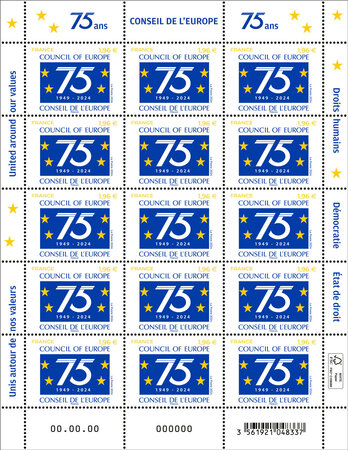 Feuille de 15 timbres - Conseil de l'Europe - 75 ans - 1949-2024