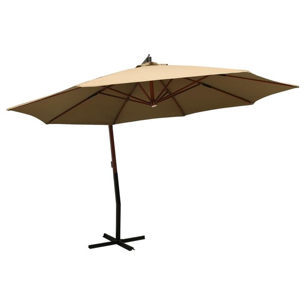vidaXL Parasol suspendu avec mât en bois 350 cm Taupe