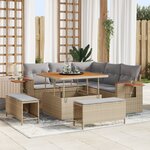 Set de canapé de jardin 8 pièces vidaXL avec coussins Beige Poly Rattan Acacia