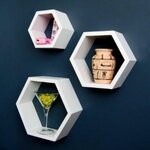 6 blocs de 3 étagères hexagone en bois 24-30 cm
