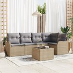 Ensemble de canapé de jardin de 6 pièces avec coussins en rotin synthétique noir