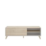 Ensemble meuble TV table basse buffet - Mélaminé - Style scandinave - chêne et blanc