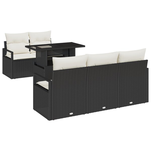 Canapé de jardin 6 pièces avec coussins noirs en rotin