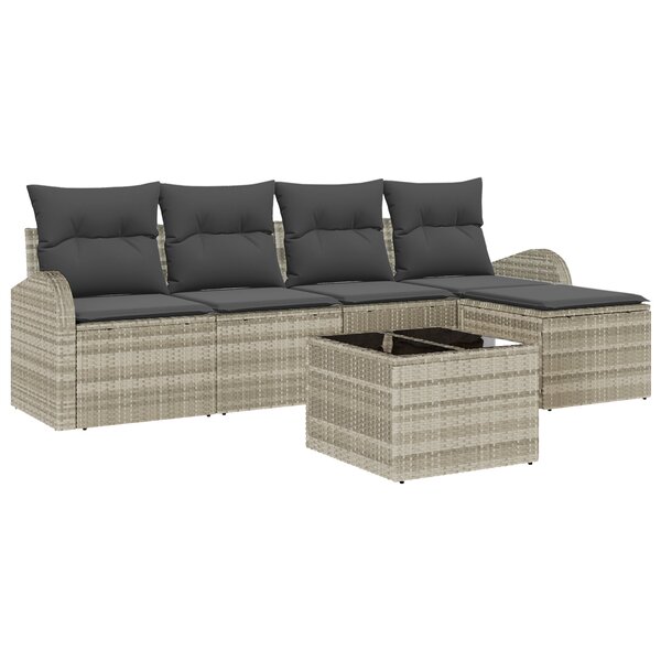 Ensemble de canapés de jardin 6 pièces avec coussins en poly rattan gris