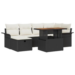 vidaXL Ensemble de Canapé de Jardin 7 Pièces avec Coussins Noir Poly Rattan