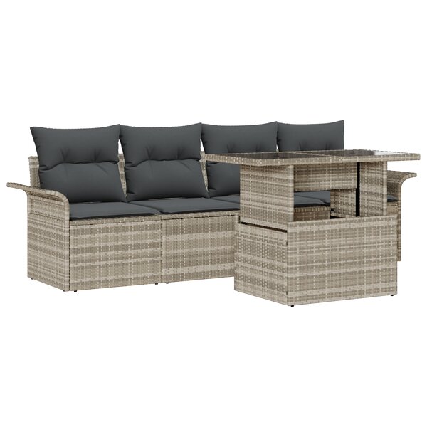 vidaXL Ensemble de canapé de jardin 5 pièces avec coussins gris clair en polyrotin