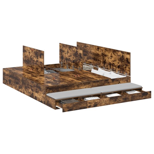 vidaXL Cadre de lit de rangement chêne fumé 200x200 cm
