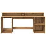 Bureau table poste de travail meuble d'ordinateur informatique étude avec lumières LED chêne artisanal bois d'ingénierie brun 02_0023414