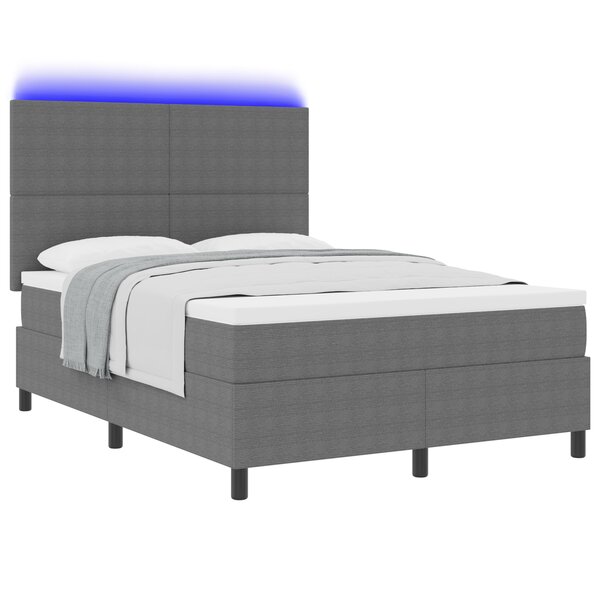 vidaXL Lit à Ressorts avec Matelas & Lumière LED Gris Clair 140x200 cm Tissu Côtelé