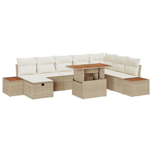 Ensemble de Canapé de Jardin vidaXL 9 Pièces avec Coussins Beige en Rotin Poly Acacia