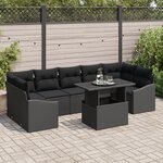 vidaXL Ensemble de Canapés de Jardin de 8 Pièces avec Coussins Noir Poly Rattan