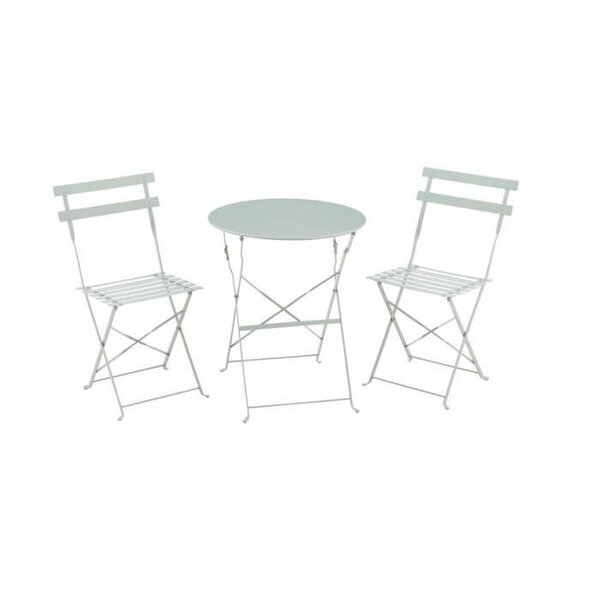 Set bistrot 2 personnes - Table ronde 60 cm avec 2 chaises - Acier  thermolaqué - Vert Céladon