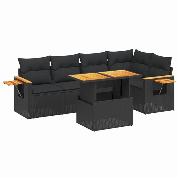 vidaXL Salon de jardin 6 Pièces avec coussins noir résine tressée