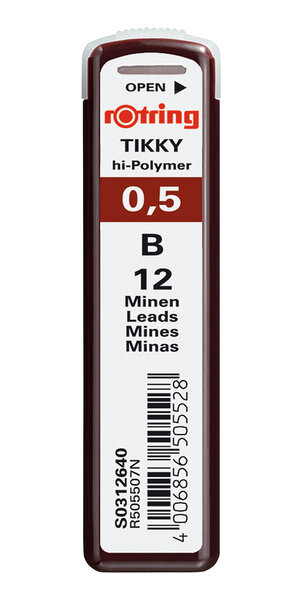 rOtring Tikky Recharge mines pour porte-mines  0 5 mm - B  étui de 12 mines