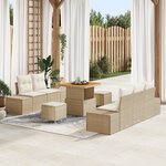 Ensemble de Canapé de Jardin 8 Pièces avec Coussins Beige Rattan Acacia