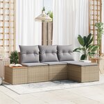 Ensemble de Canapés de Jardin 4 Pièces avec Coussins Beige Poly Rattan Acacia