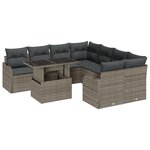 vidaXL Ensemble de Canapé de Jardin 9 Pièces avec Coussins Gris Rattan Poly