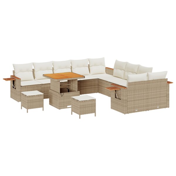 Ensemble de canapé de jardin 13 pièces avec coussins beige poly rattan acacia