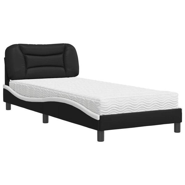 vidaXL Lit avec matelas noir et blanc 90x200 cm similicuir