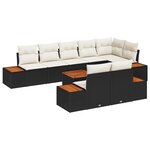 Ensemble de Canapé 9 Pièces avec Coussins Noir Poly Rattan Acacia