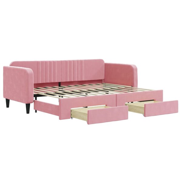 vidaXL Lit de jour avec gigogne et tiroirs sans matelas rose 80x200 cm
