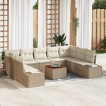 vidaXL Ensemble de canapé de jardin 10 pièces avec coussins Beige Rotin Acacia