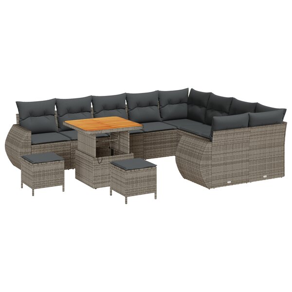 Ensemble de 12 Canapés de Jardin avec Coussins Gris en Rattan Poly