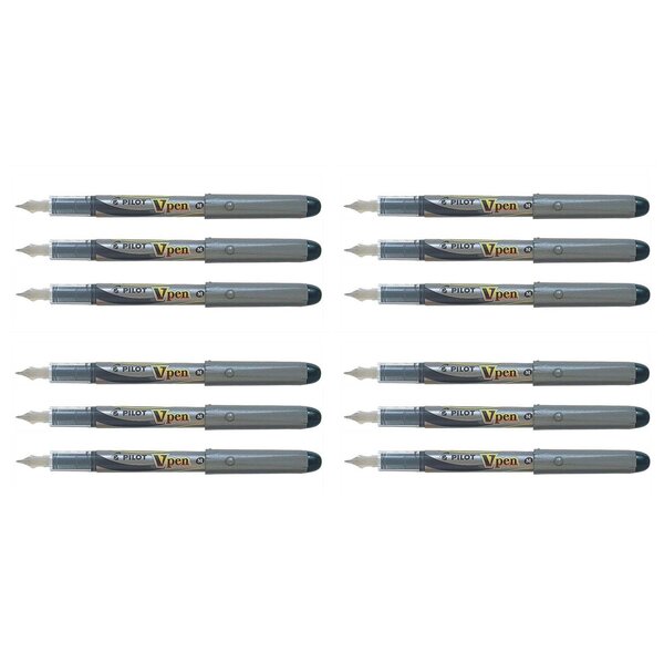 Stylo Plume Jetable V-Pen SILVER Pointe Moyenne Noir x 12 PILOT