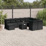 vidaXL Salon de jardin 10 Pièces avec coussins noir résine tressée